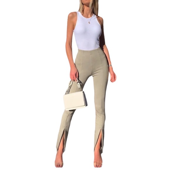 Pants - Khaki High Waist Slit Pants Size Medium NWOT